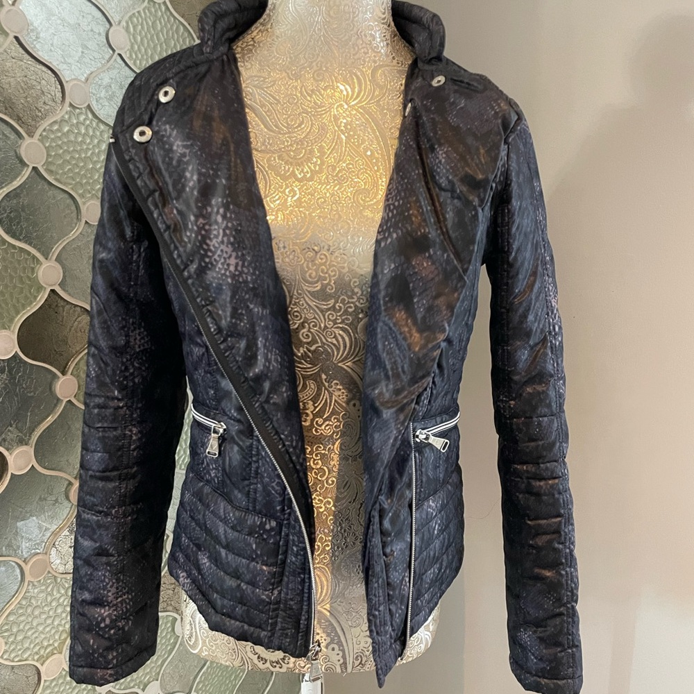 Guess Womens Python Print Moto Puffer Jacket Blac… - image 5